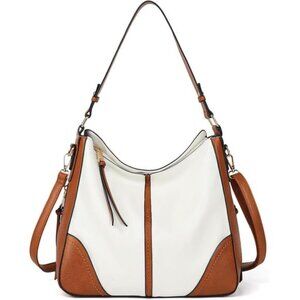 Womens Hobo Crossbody Bags Vegan Leathe, Bucket Bags White Brown